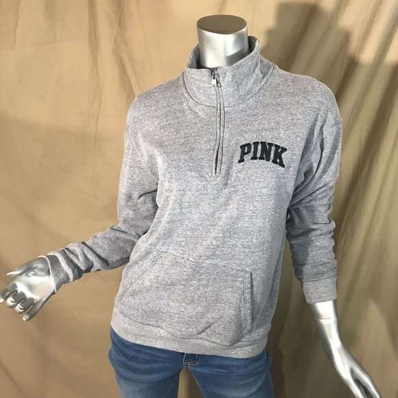 Pink by Victoria's Secret Small Grey Quarter Zip Sweatshirt Embroidered - Picture 9 of 13